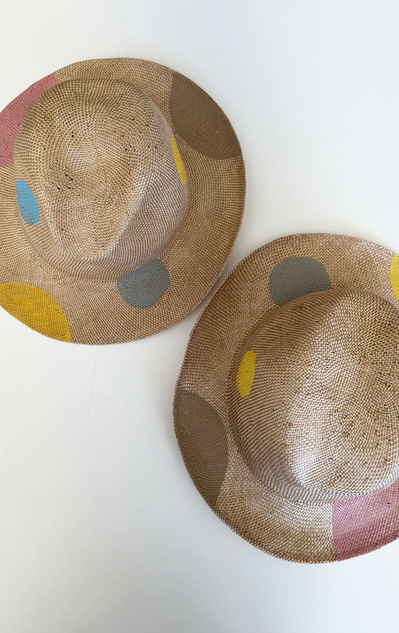 Straw Hat with hand painted dot