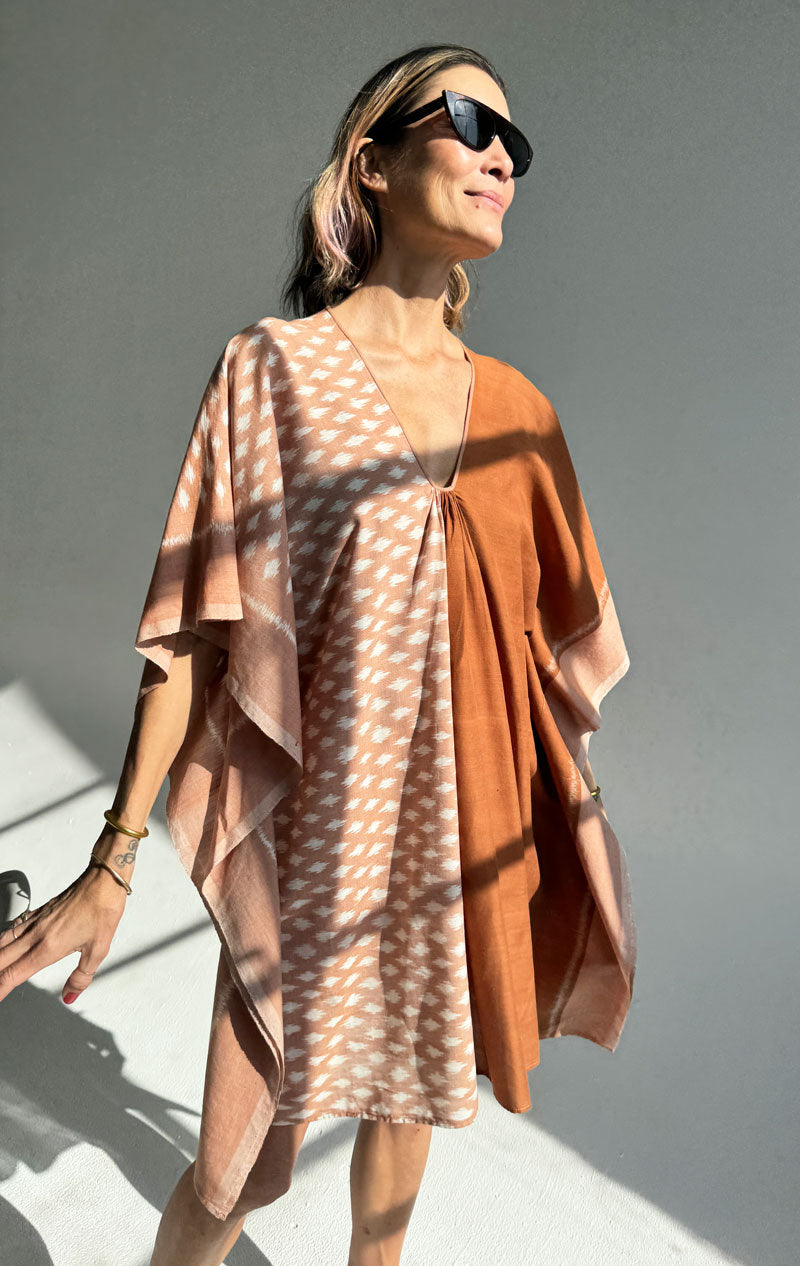 Burgundy Ikat Gold HC Short Sleeve Kaftan