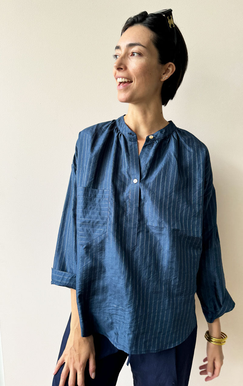 Tunic Shirt in Silk Metallic Pinstripe – Two