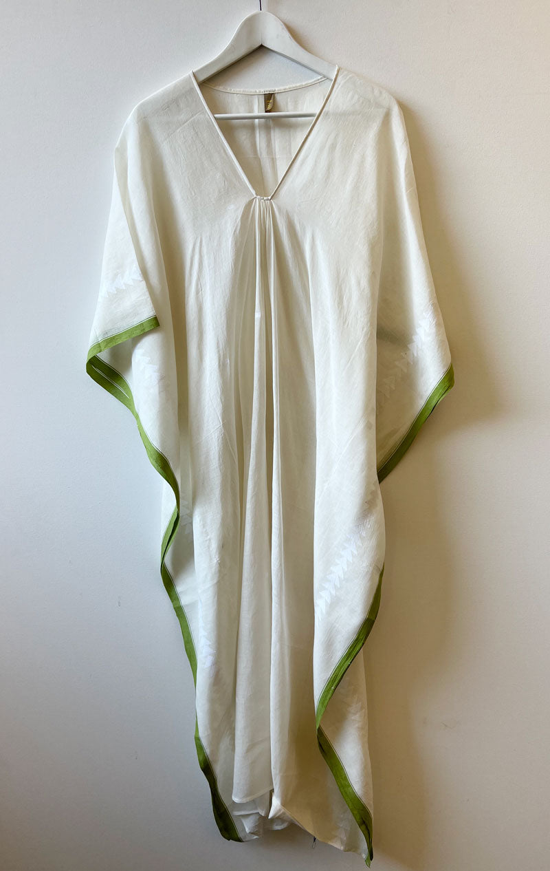 Natural caftan with olive border