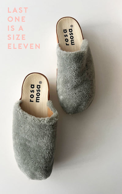 Sale! Last pair of Icelandic Shearling clogs in Sage Grey size 11.