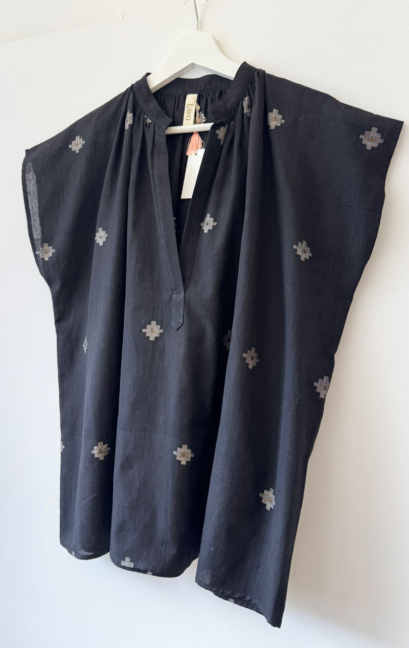 Black Khadi Shirt with woven details