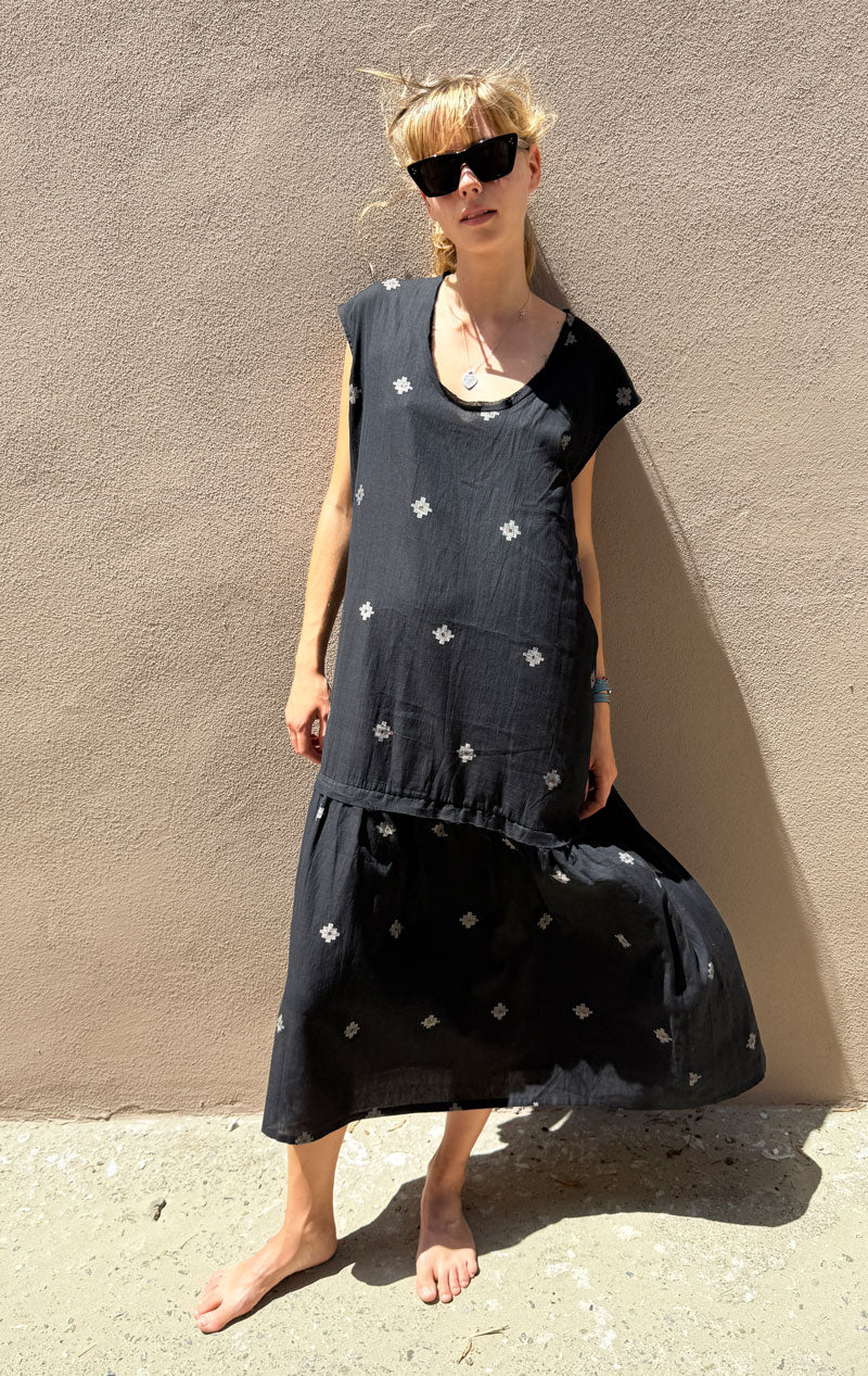 Drop waist Jamdani Bhutti Cotton Dress