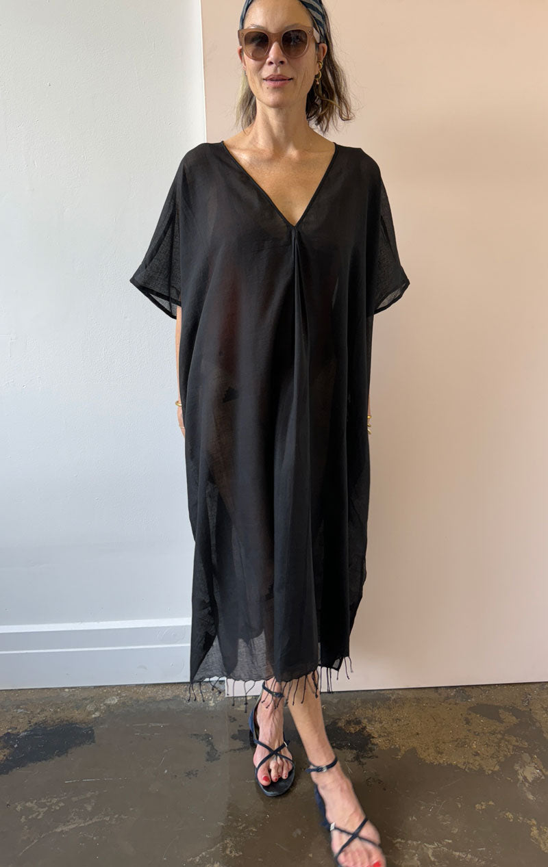 Black V khadi caftan  dress