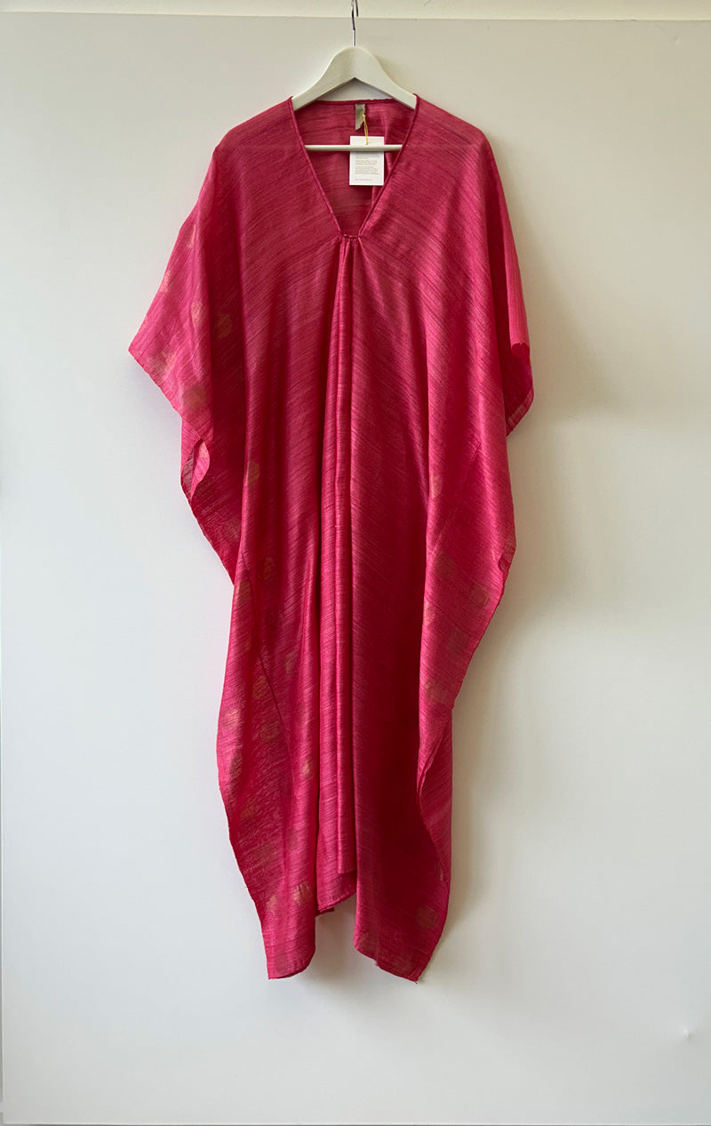 Raspberry caftan with gold spots