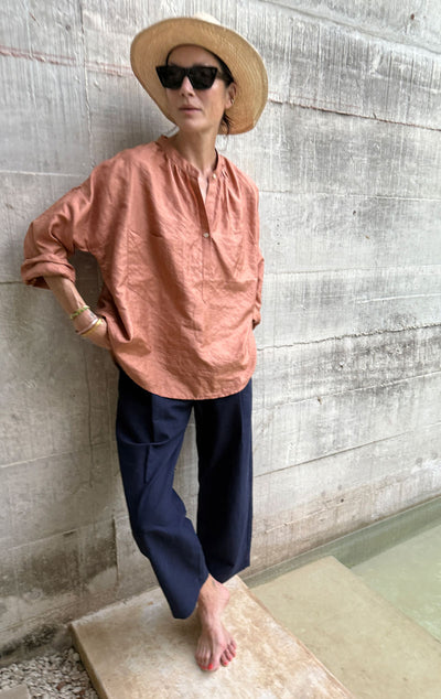 Tunic Shirt in Silk Metallic Pinstripe