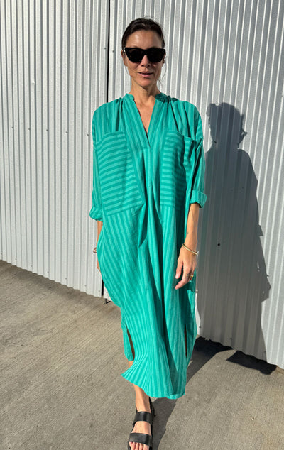 New! Emerald stripe two pocket caftan