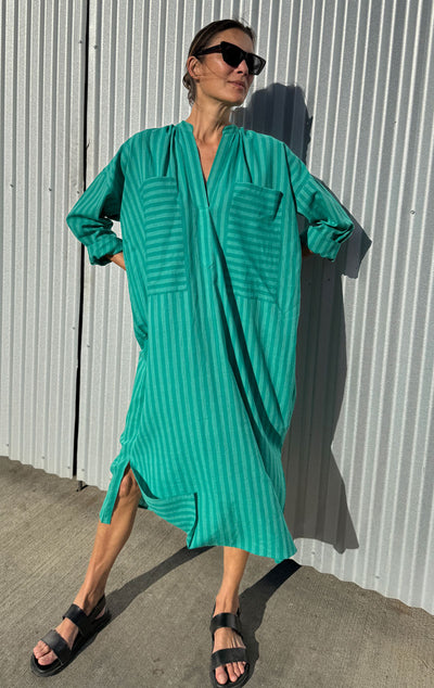 New! Emerald stripe two pocket caftan