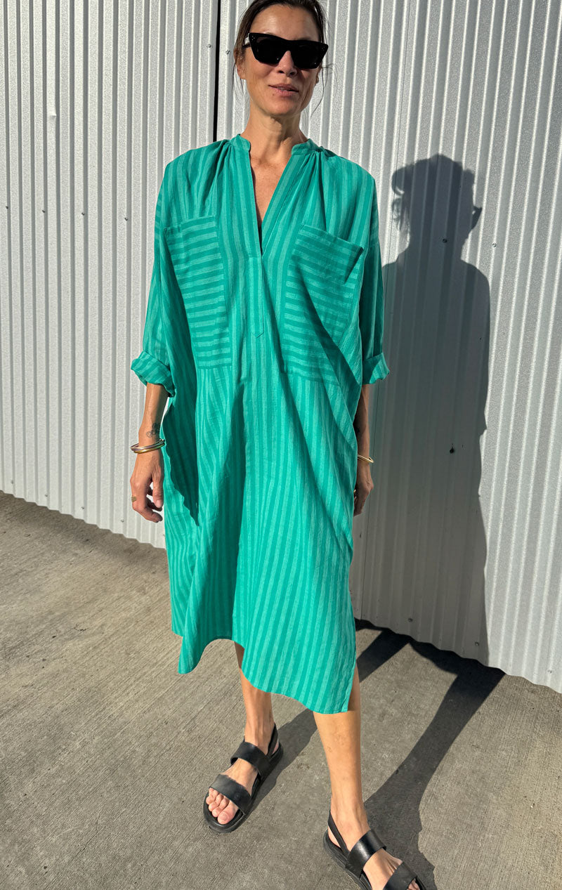 New! Emerald stripe two pocket caftan