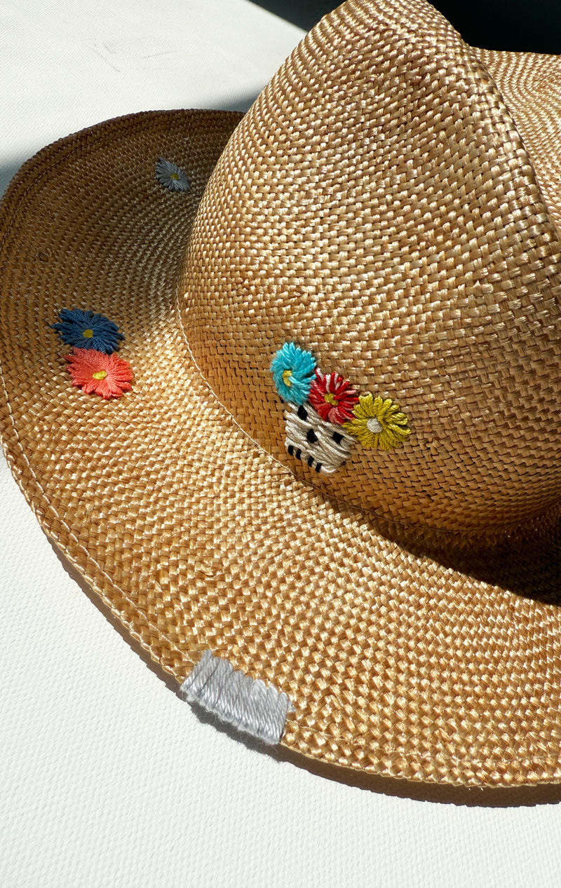 Natural hat with colorful embroidery