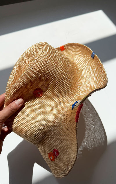 Natural hat with colorful embroidery