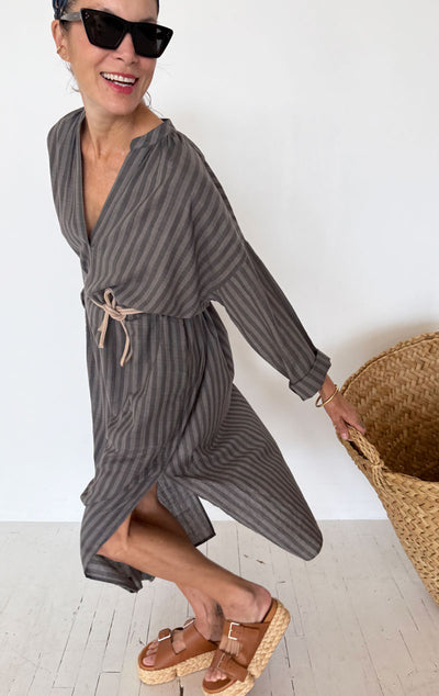 Long Grey stripe caftan