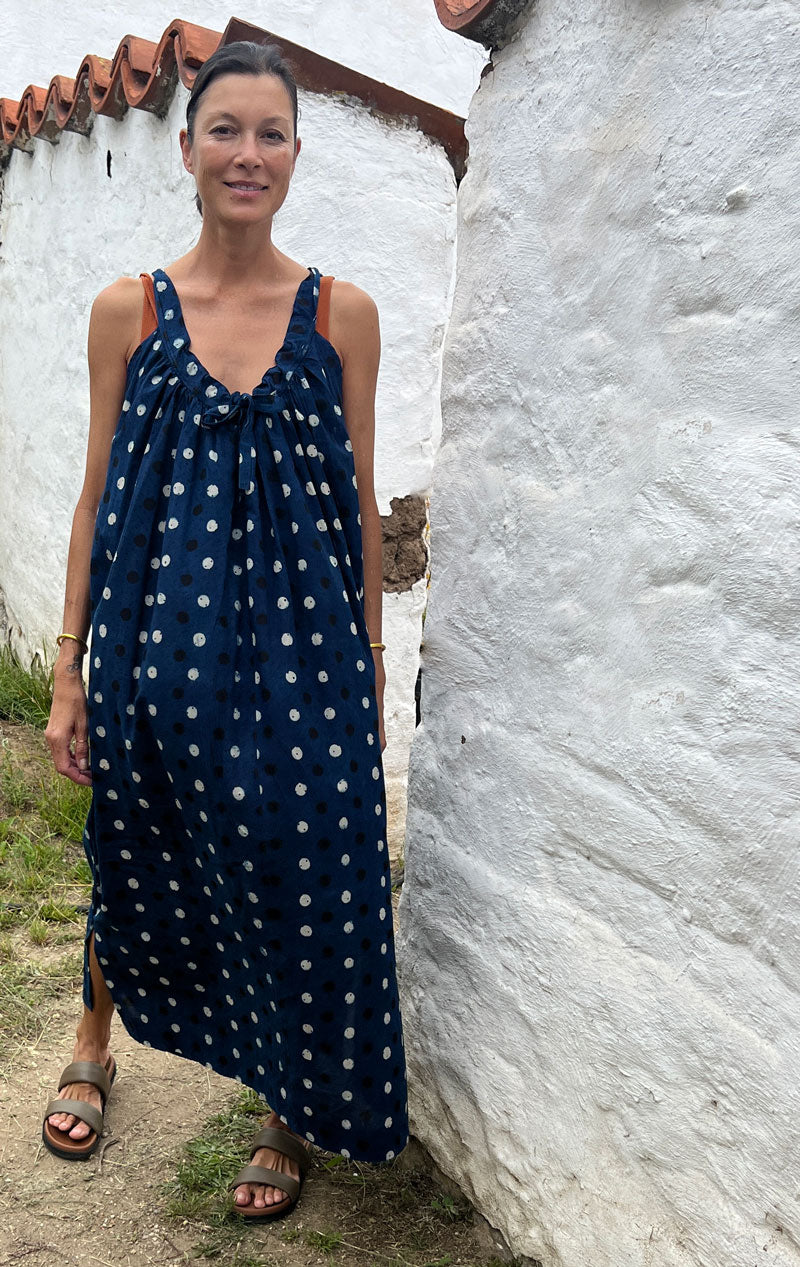 Indigo dot drawstring dress – Two
