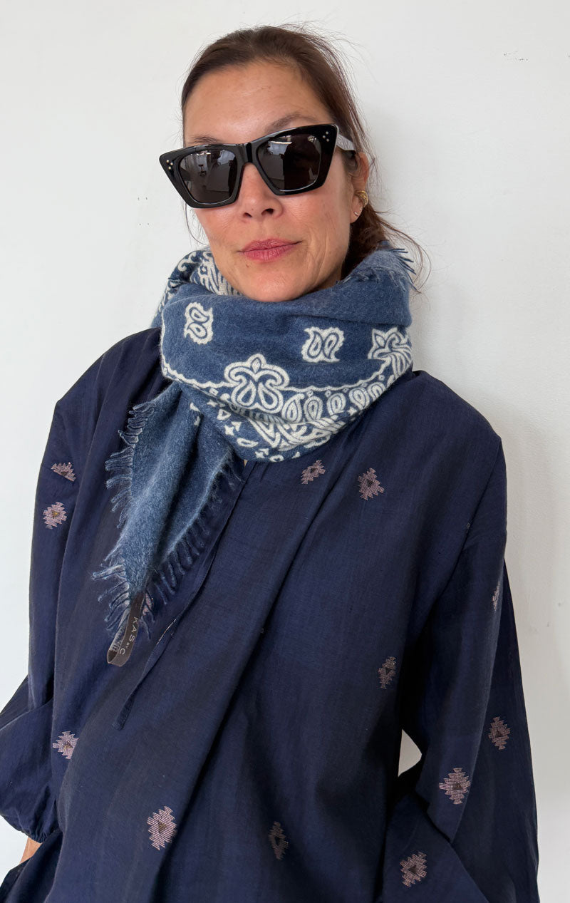 Blue Felted cashmere bandana scarf