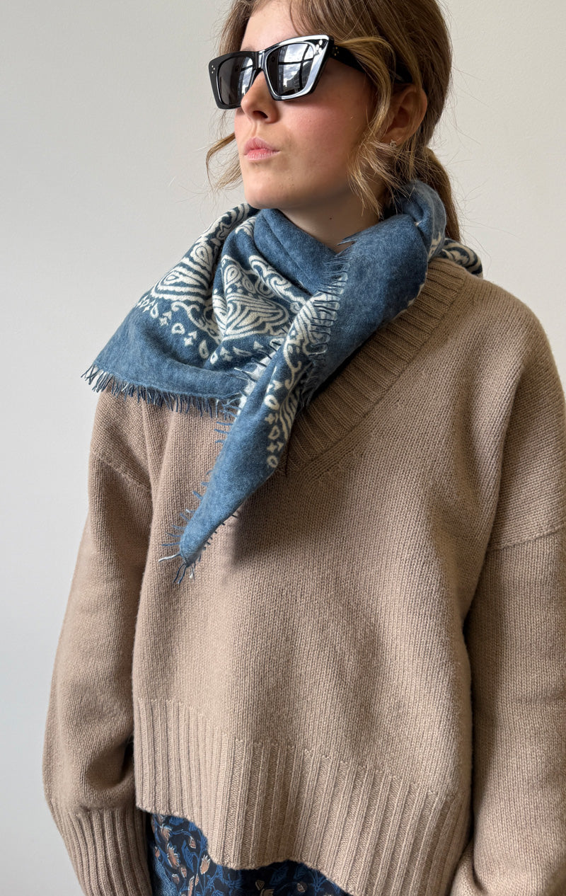 Blue Felted cashmere bandana scarf