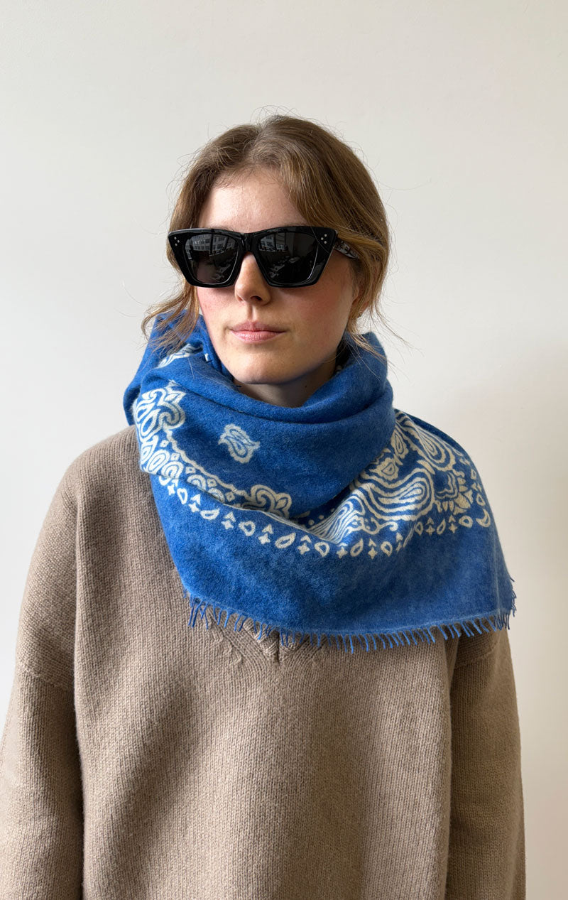 Bright Blue Felted cashmere bandana scarf
