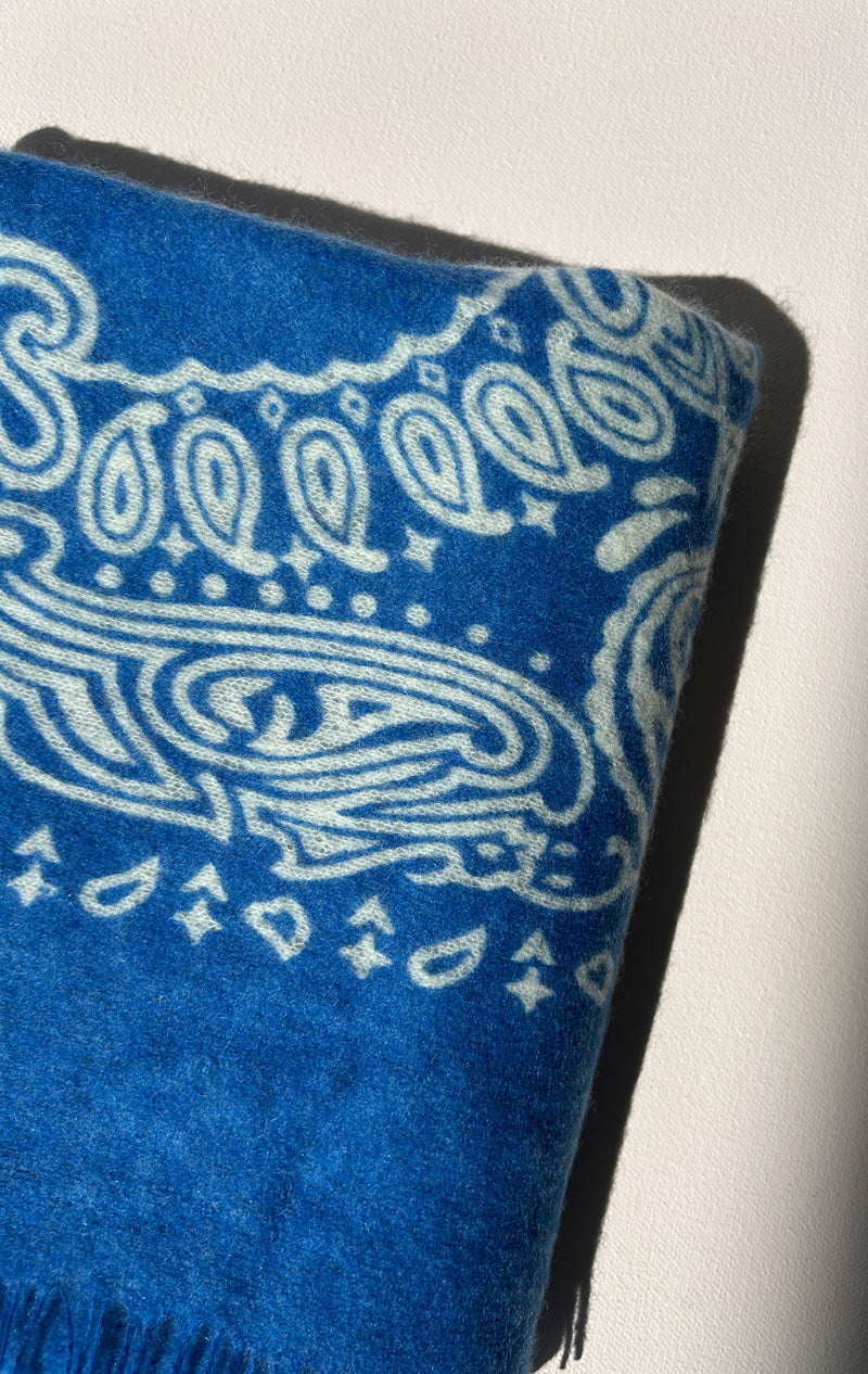 Bright Blue Felted cashmere bandana scarf