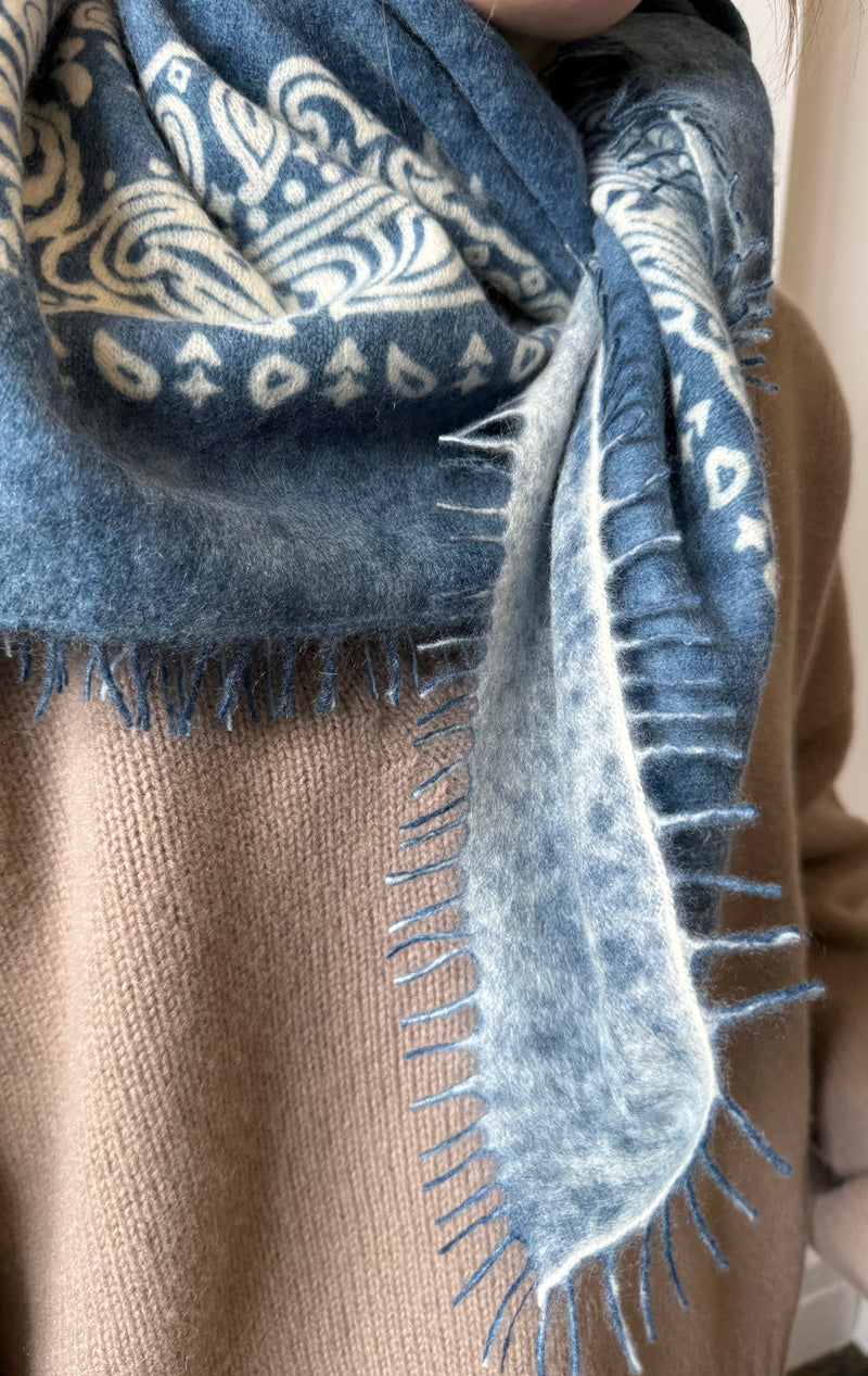 Blue Felted cashmere bandana scarf