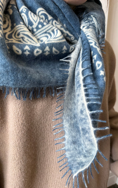 Blue Felted cashmere bandana scarf