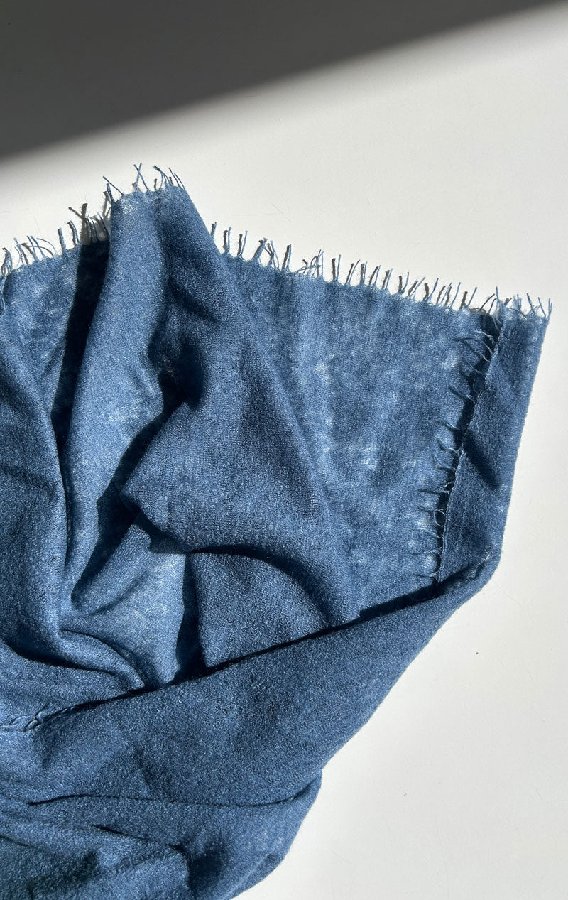 New! Blue fringe cashmere scarf