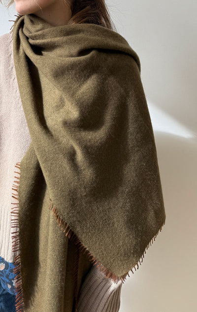 New! olive fringe scarf