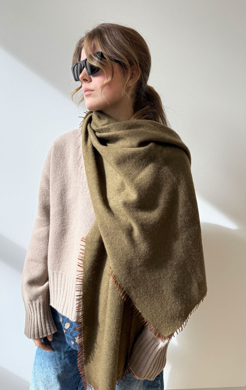 New! olive fringe scarf