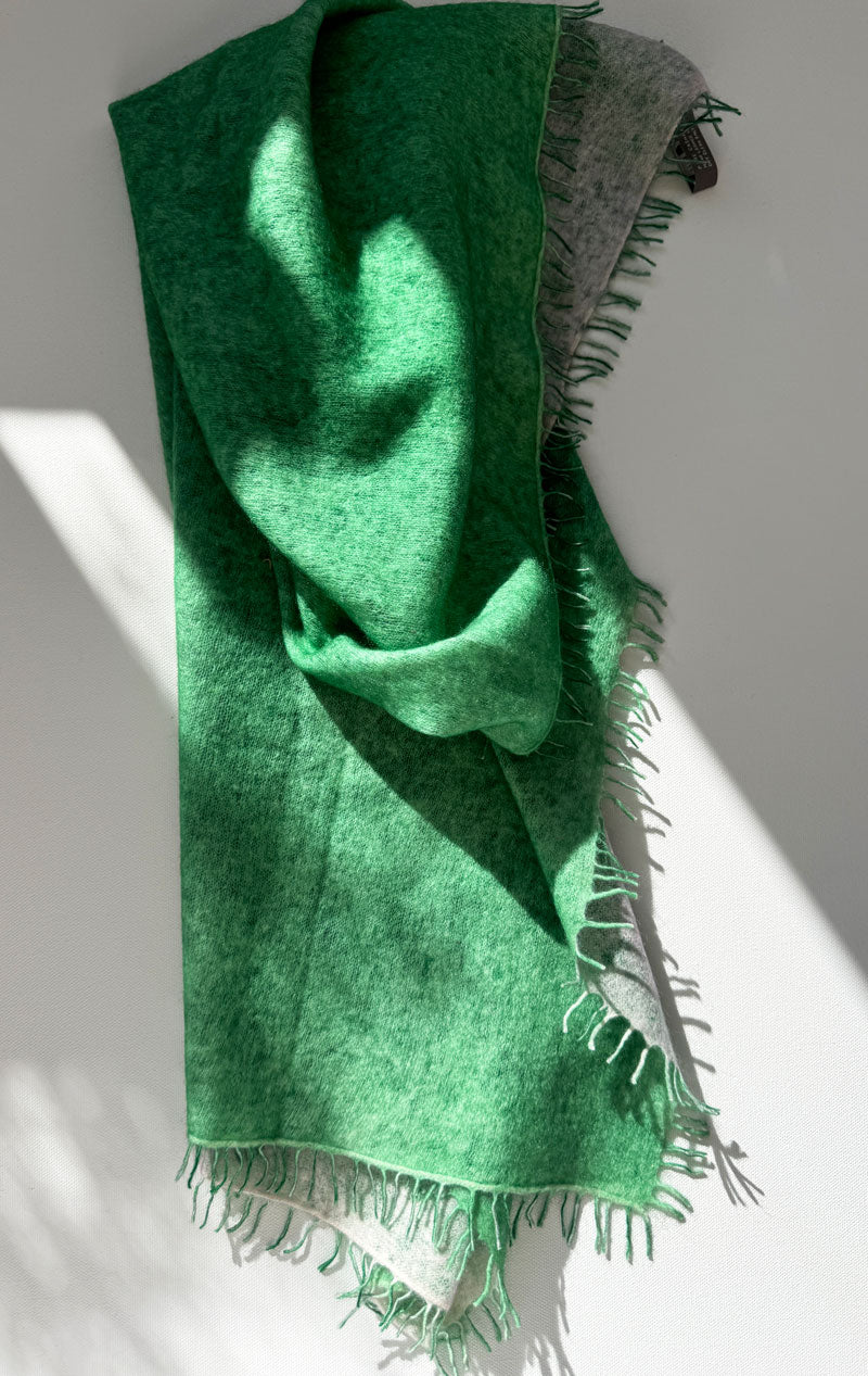 Two Ply Green Felted bandana cashmere scarf