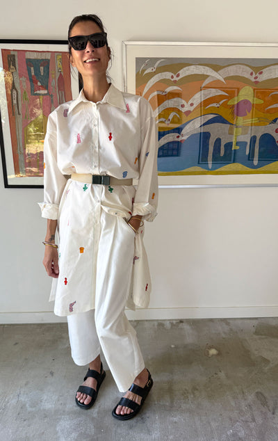 White Button Dress with greek art emblems