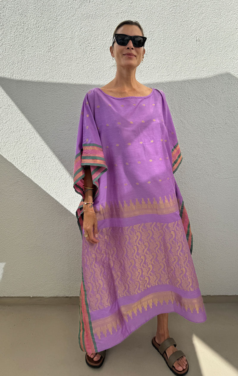 Lilac silk boatneck caftan