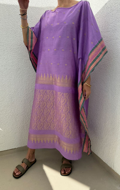 Lilac silk boatneck caftan