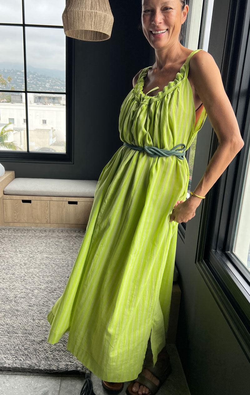 Lime drawstring stripe dress-sale – Two