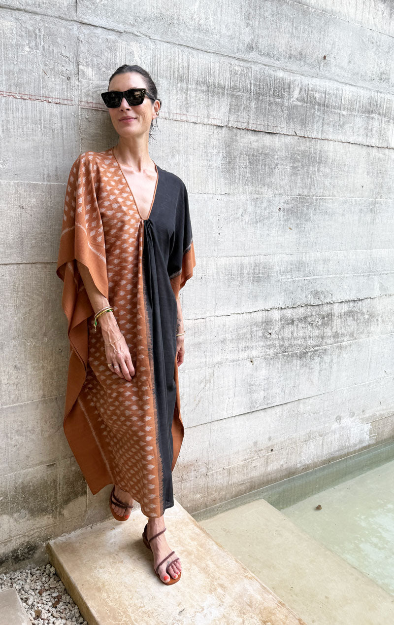 Long Ikat caftan short with black