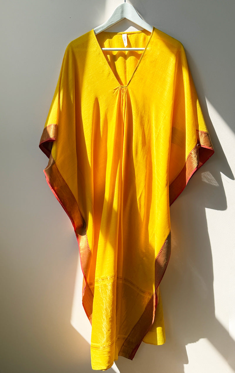 Marigold Cotton Caftan with Sari border