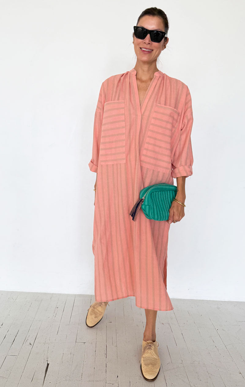 Peach/ Beige stripe two pocket caftan