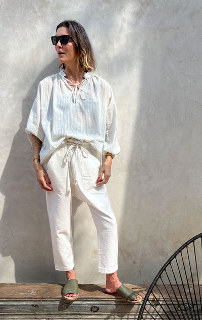 White Khadi Paperbag pant