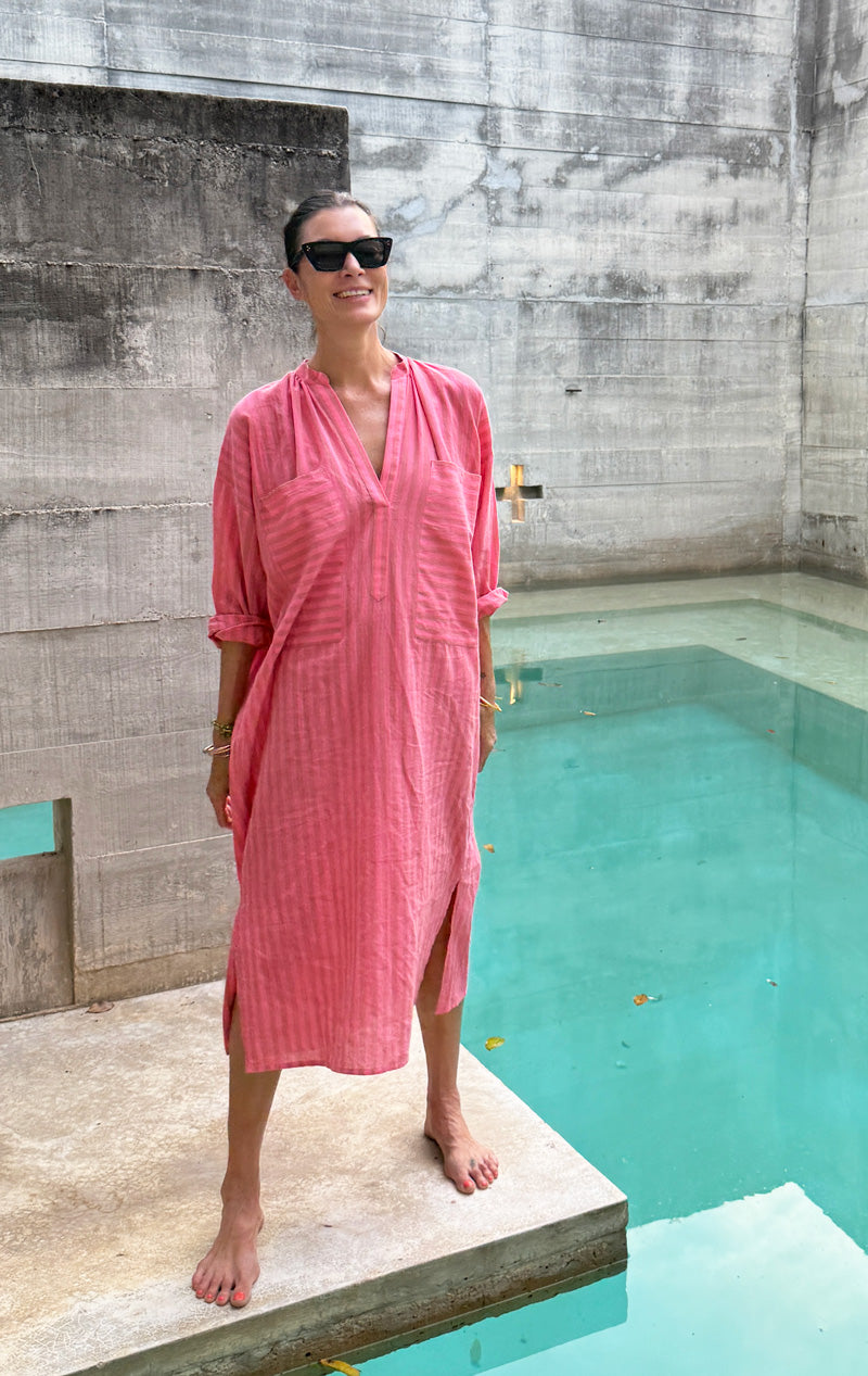 It's back!  Pink stripe two pocket caftan