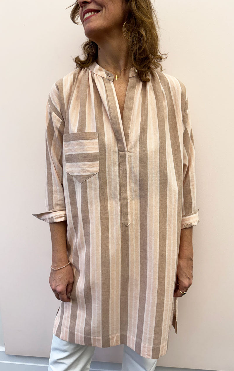 Light Pink striped long sleeve button tunic-size 1 only – Two