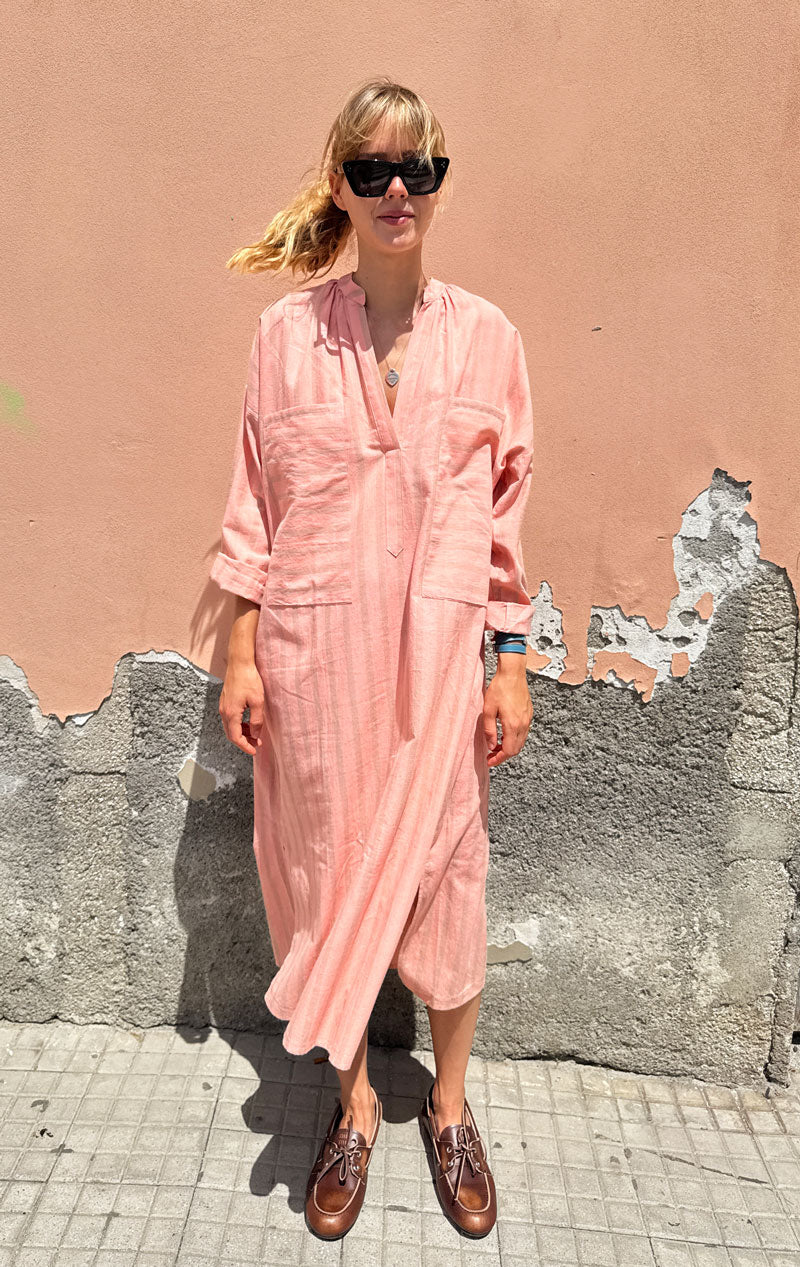 Peach/ Beige stripe two pocket caftan