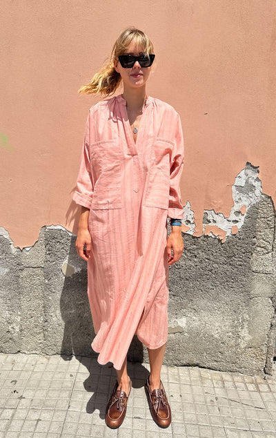 Peach/ Beige stripe two pocket caftan