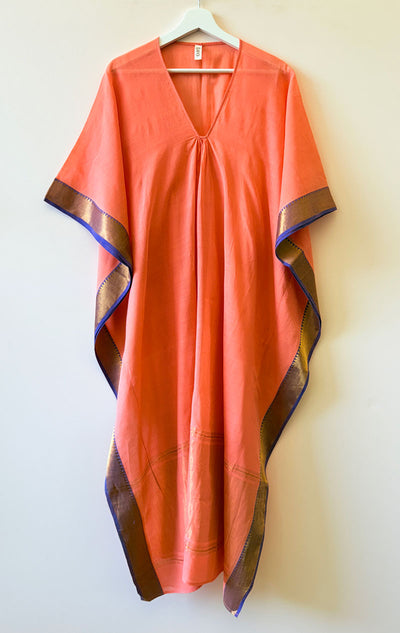 Peach Cotton Caftan with multi border