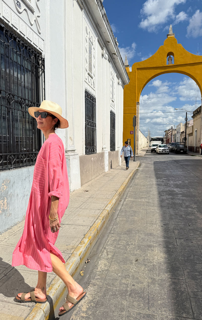 New! Pink stripe two pocket caftan