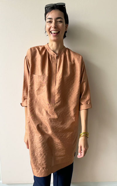 Copper Silk long sleeve button tunic