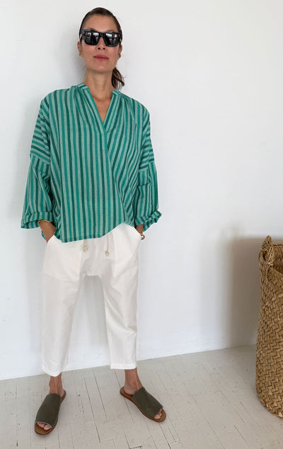 Green Stripe Shirred shirt