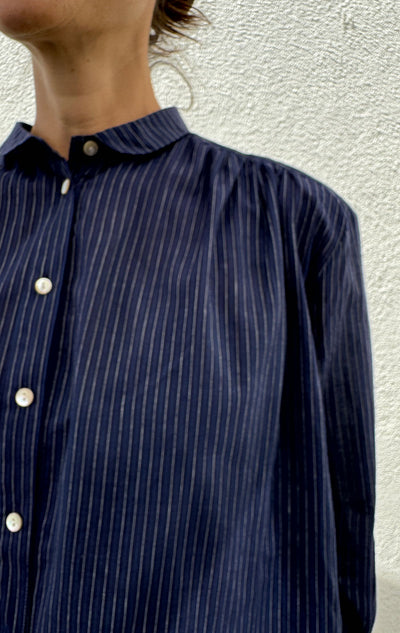 Navy Pinstripe button front blouse