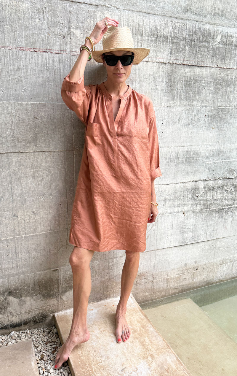 Copper Silk long sleeve button tunic