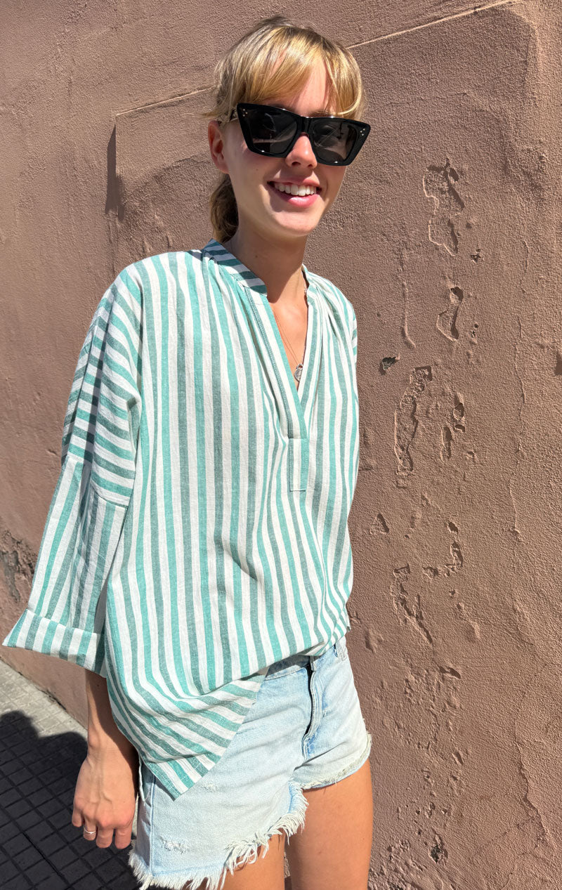 White Stripe Shirred shirt