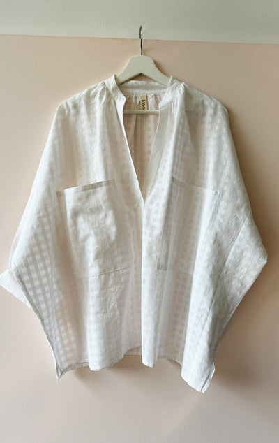 White Khadi Grid Long Sleeve Shirt