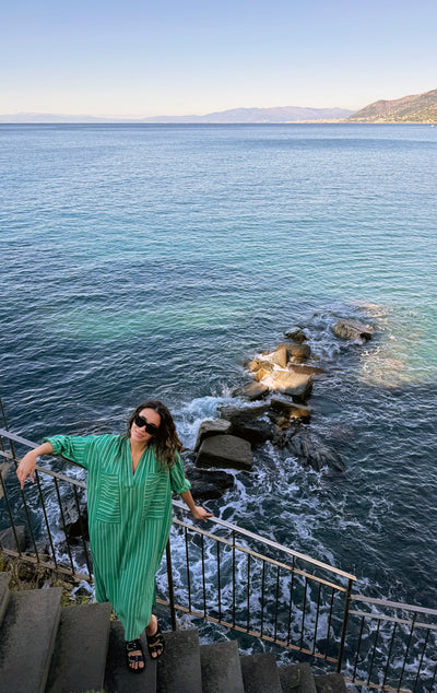 Kelly Green stripe caftan