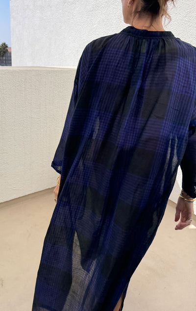 Black/ Navy Plaid long caftan