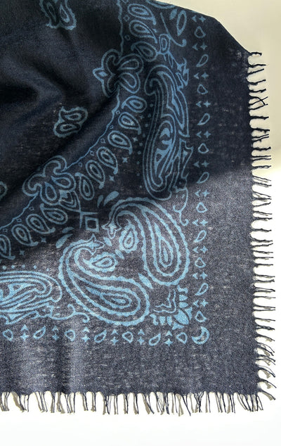 New! Indigo bandana cashmere scarf